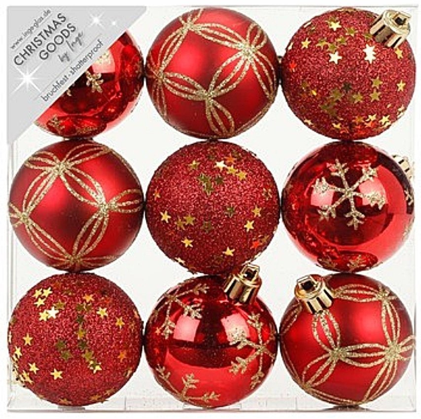 Набор ёлочных шаров INGE'S Christmas Decor 81074G003 d 6 см, красный (9 шт) (69773)
