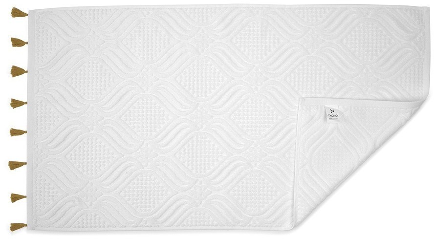 Полотенце банное белое, с кисточками цвета карри из коллекции essential, 70х140 см (75401)