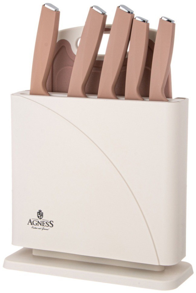 Набор ножей agness нжс на пластиковой подставке и разделочная доска, 7 пр. (911-764)