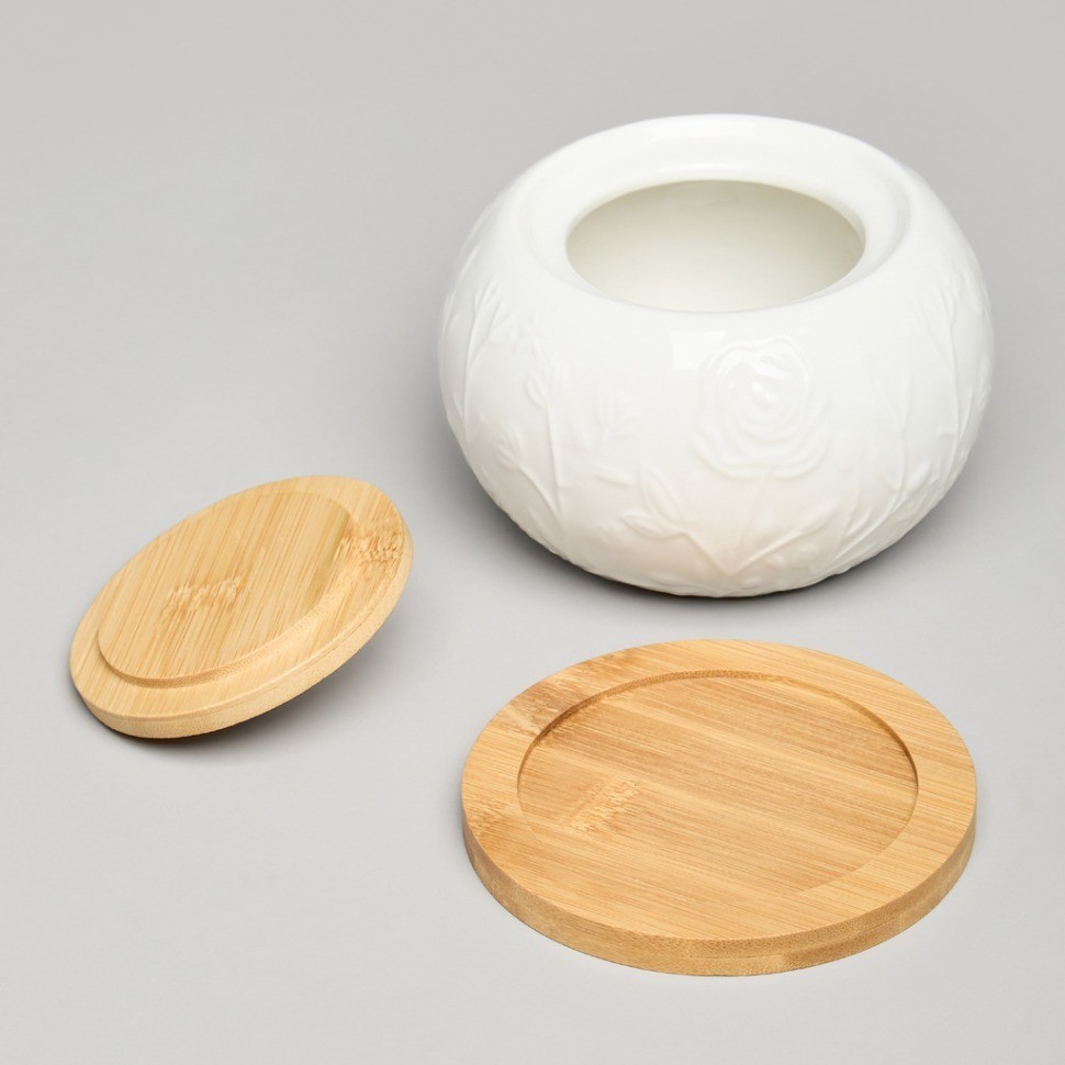 Сахарница lefard "meadow" с дер. крышкой на дер. подставке 12*9,5 см 450 мл (587-208)