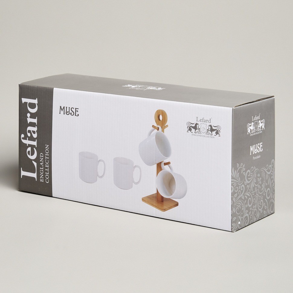 Набор кружек lefard "muse" 4 шт. 380 мл на дер. подставке (587-205)