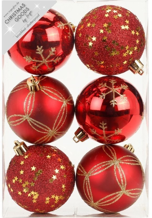 Набор ёлочных шаров INGE'S Christmas Decor 81075G003 d 8 см, красный (6 шт) (69750)