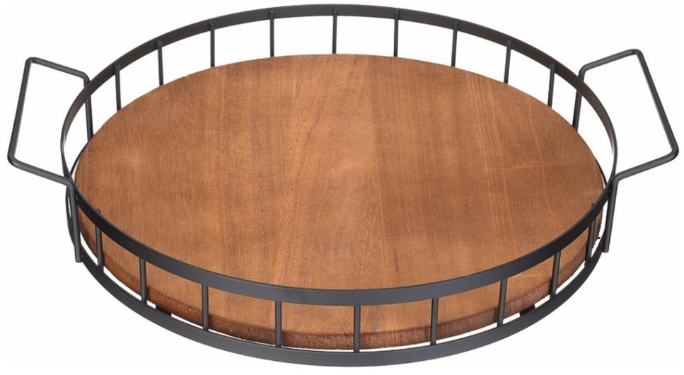 Поднос из дерева с металлическими ручками 40*35*7см цвет черный Agness (917-132)