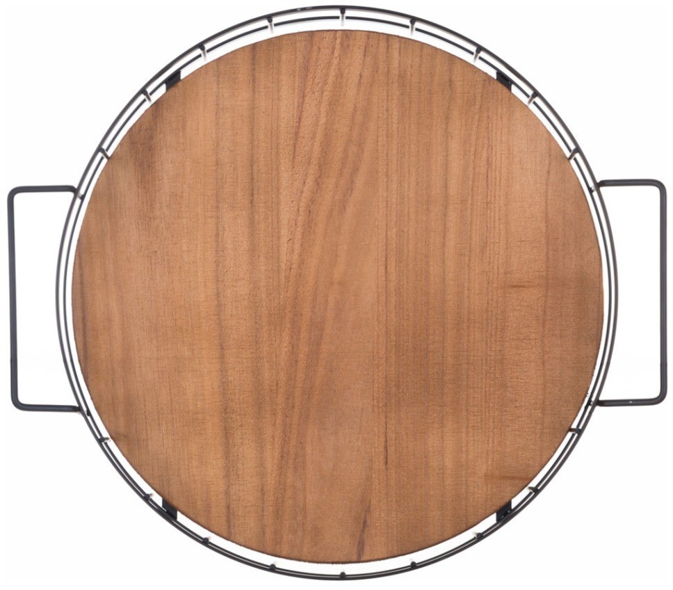 Поднос из дерева с металлическими ручками 40*35*7см цвет черный Agness (917-132)