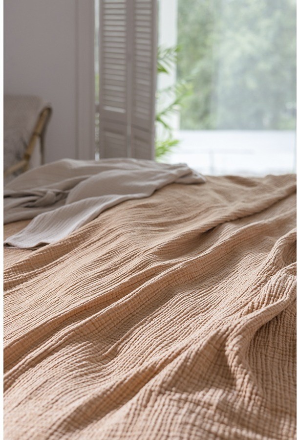 Покрывало двухстороннее из многослойного муслина цвета охры из коллекции essential, 180х250 см (75386)