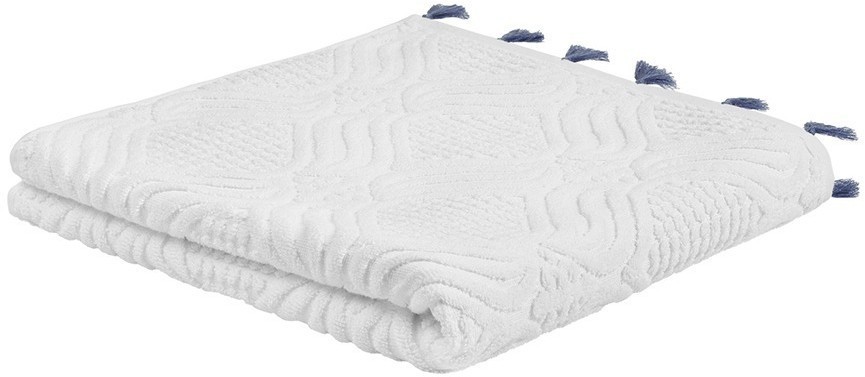 Полотенце банное белое, с кисточками темно-синего цвета из коллекции essential, 70х140 см (75400)