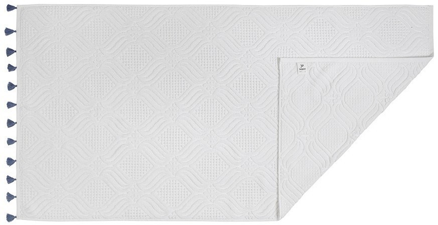 Полотенце банное белое, с кисточками темно-синего цвета из коллекции essential, 70х140 см (75400)