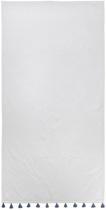 Полотенце банное белое, с кисточками темно-синего цвета из коллекции essential, 70х140 см (75400)