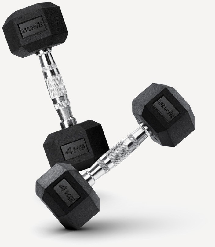 Гантель гексагональная DB-301 4 кг, обрезиненная, черный, пара (1551372)