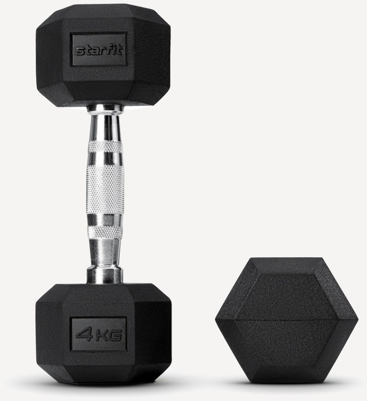 Гантель гексагональная DB-301 4 кг, обрезиненная, черный, пара (1551372)