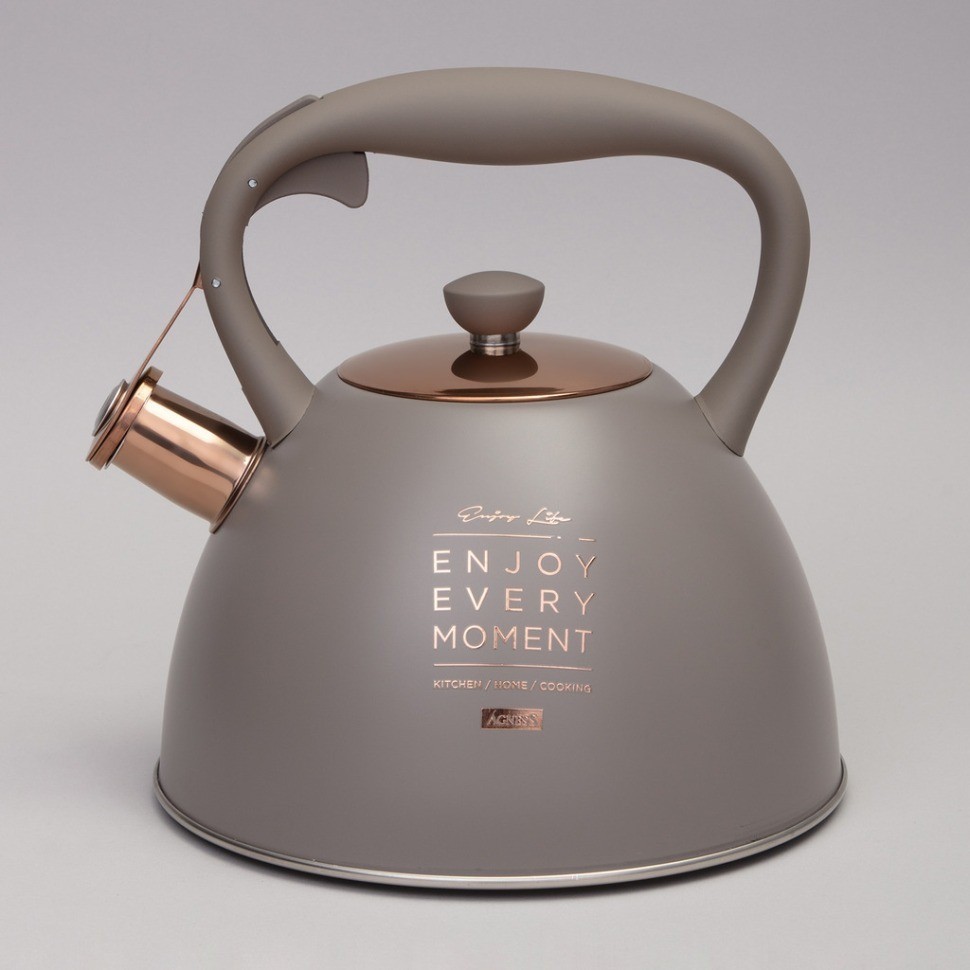 Чайник agness со свистком, 3,0 л термоаккумулирующее дно, индукция (914-158)