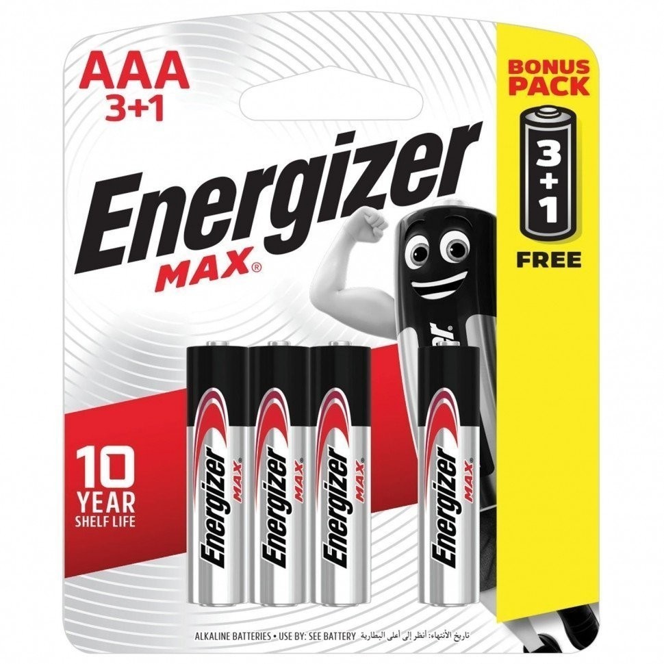 Батарейки алкалиновые Energizer Max Промо 3+1, LR03 (AAA) 4 шт E300248501S (76404)