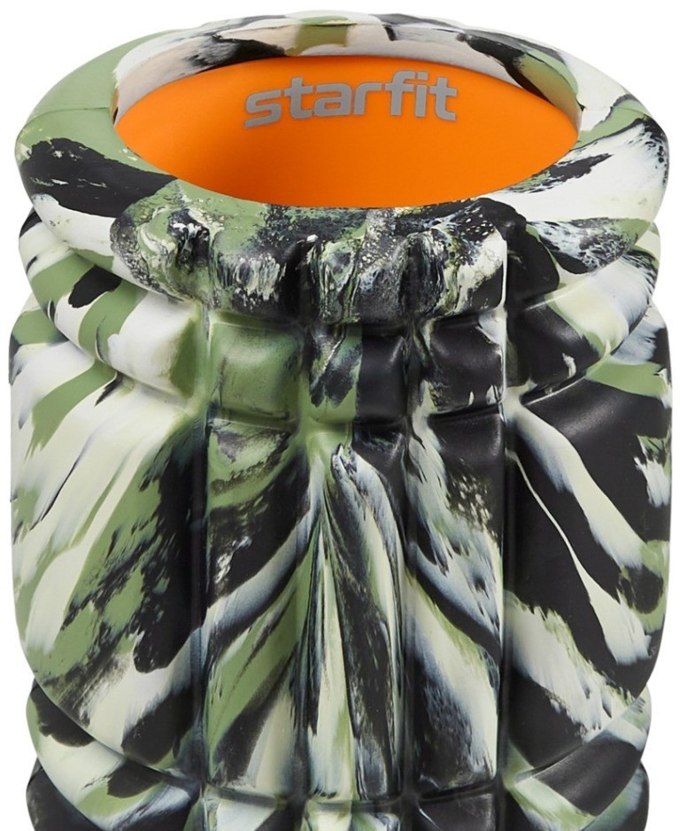 Ролик массажный FA-508, EVA/PP, низкая жесткость, 33x14 cм, зеленый камуфляж/оранжевый (2103725)