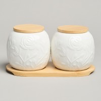 Набор банок lefard &quot;meadow&quot; с дер.крышкой на дер. подставке 2 шт. 19,5*9,5 см 400 мл (587-210)