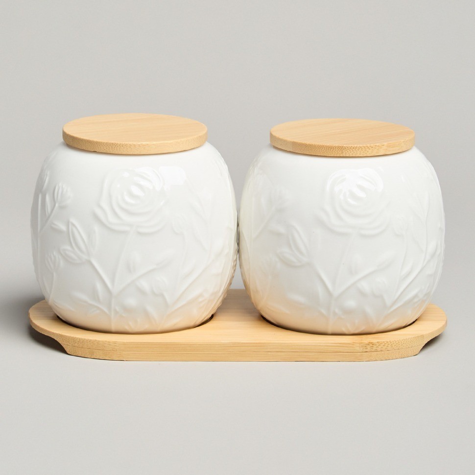 Набор банок lefard "meadow" с дер.крышкой на дер. подставке 2 шт. 19,5*9,5 см 400 мл (587-210)