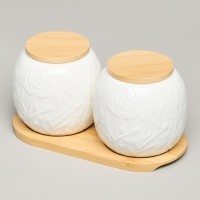 Набор банок lefard &quot;meadow&quot; с дер.крышкой на дер. подставке 2 шт. 19,5*9,5 см 400 мл (587-210)