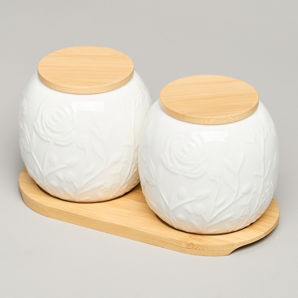 Набор банок lefard "meadow" с дер.крышкой на дер. подставке 2 шт. 19,5*9,5 см 400 мл (587-210)