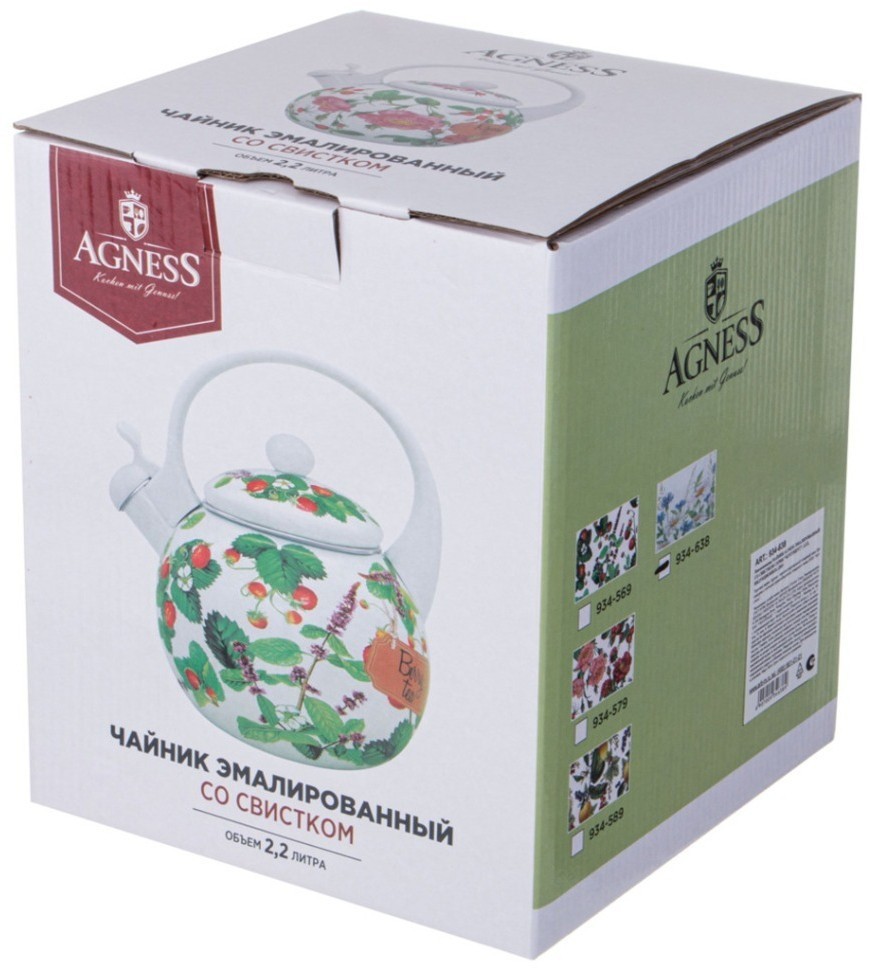 Чайник agness эмалированный со свистком серия "sentiment", 2,2л, индукционное дно (934-638)