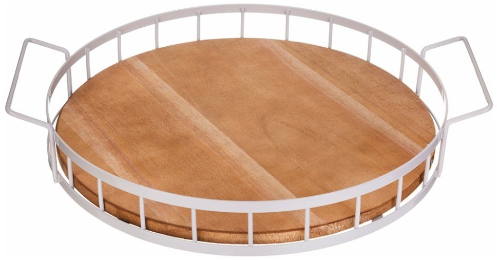 Поднос из дерева с металлическими ручками  40*35*7см цвет бежевый Agness (917-133)