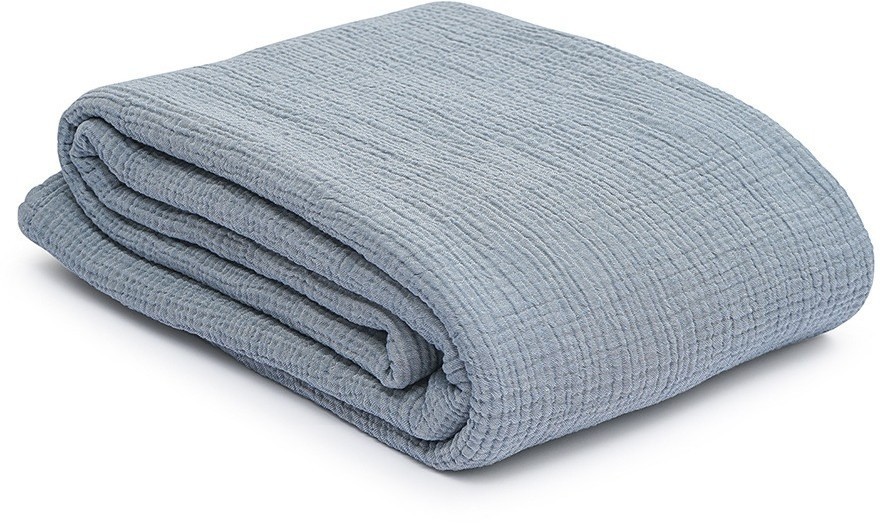 Покрывало двухстороннее из многослойного муслина джинсово-синего цвета из коллекции essential, 180х250 см (75380)