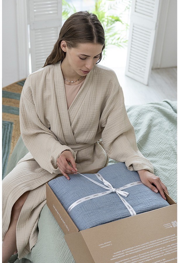 Покрывало двухстороннее из многослойного муслина джинсово-синего цвета из коллекции essential, 180х250 см (75380)