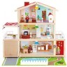 Деревянный кукольный домик "Семейный особняк", с мебелью 29 предметов, 4 куклами в наборе, свет, звук, для кукол 15 см (E3405_HP)