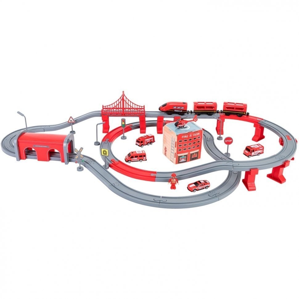 Железная дорога игрушка "Служба спасения, 92 предмета", на батарейках со звуком (G201-003)