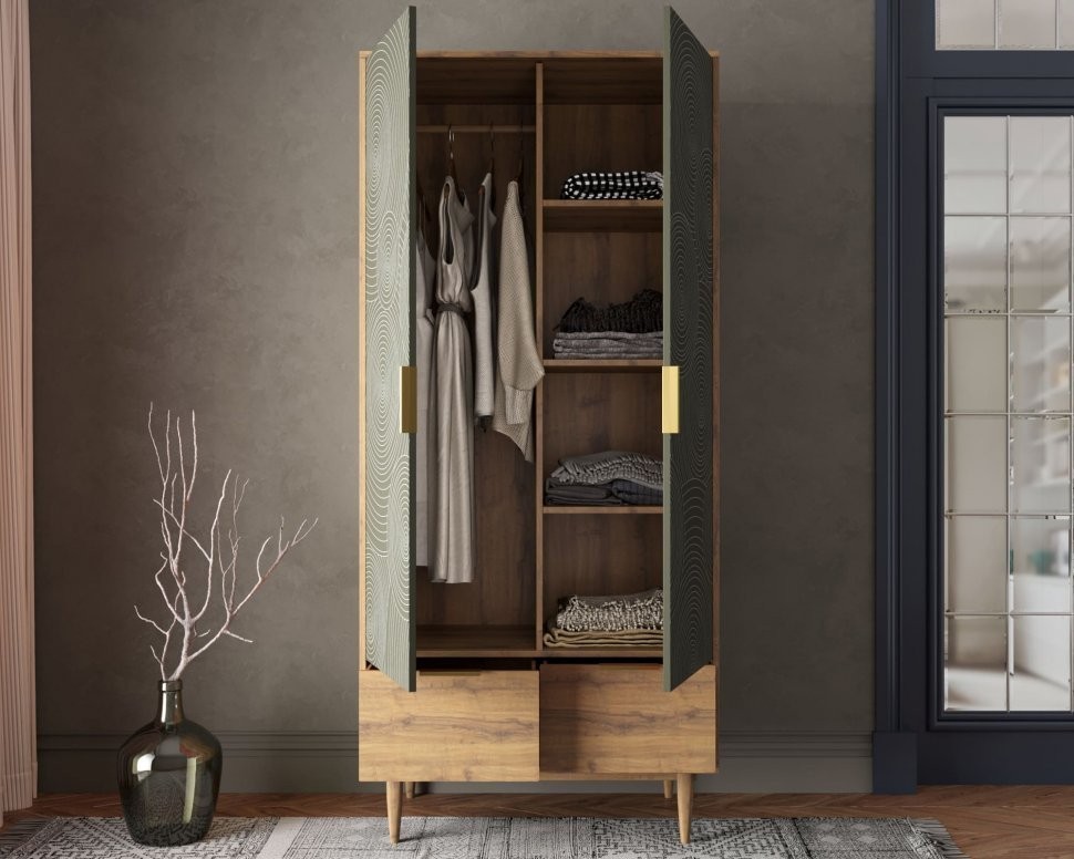 Шкаф двухстворчатый  с ящиками Line R26/browngrey-ET