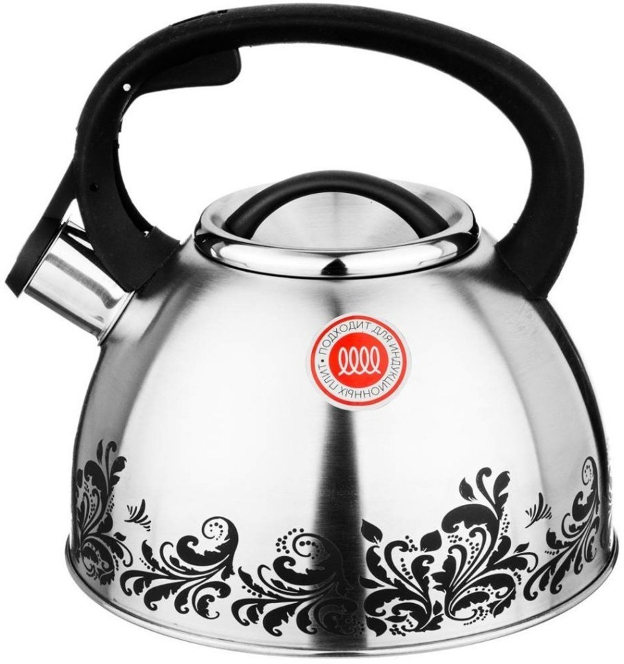 Чайник agness со свистком "красный узор" 2,5 л нжс индикатор нагрева, индукцион. дно Agness (907-044)
