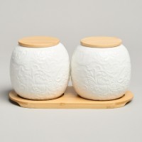 Набор банок lefard &quot;muse&quot; с дер.крышкой на дер.подставке 2 шт. 19,5*9,5 см 400 мл (587-209)