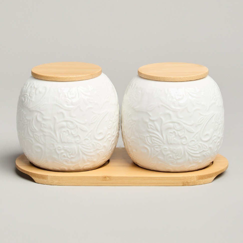 Набор банок lefard "muse" с дер.крышкой на дер.подставке 2 шт. 19,5*9,5 см 400 мл (587-209)