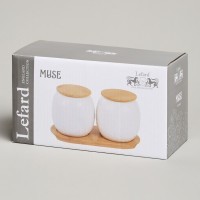 Набор банок lefard &quot;muse&quot; с дер.крышкой на дер.подставке 2 шт. 19,5*9,5 см 400 мл (587-209)