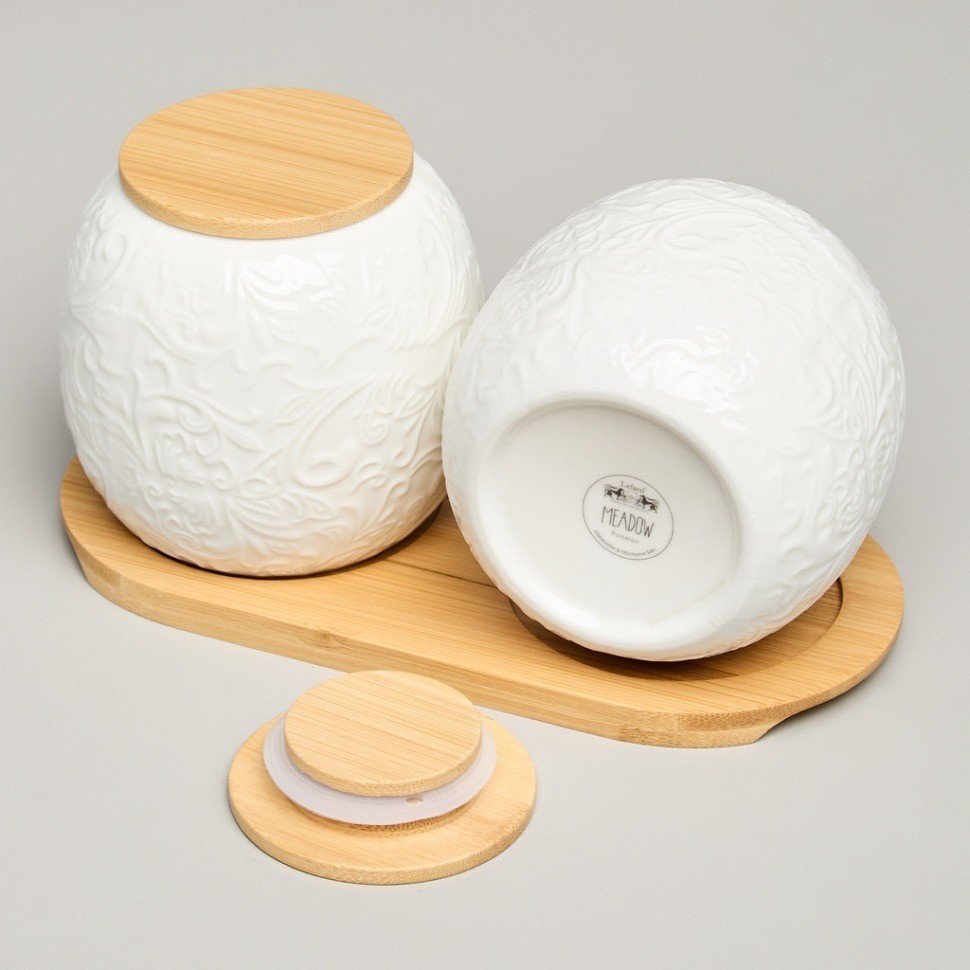 Набор банок lefard "muse" с дер.крышкой на дер.подставке 2 шт. 19,5*9,5 см 400 мл (587-209)