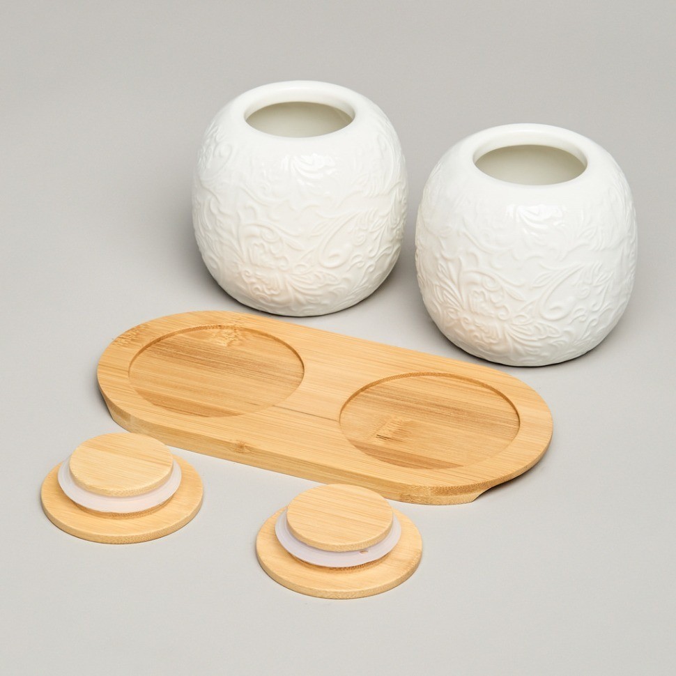 Набор банок lefard "muse" с дер.крышкой на дер.подставке 2 шт. 19,5*9,5 см 400 мл (587-209)