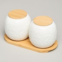 Набор банок lefard &quot;muse&quot; с дер.крышкой на дер.подставке 2 шт. 19,5*9,5 см 400 мл (587-209)