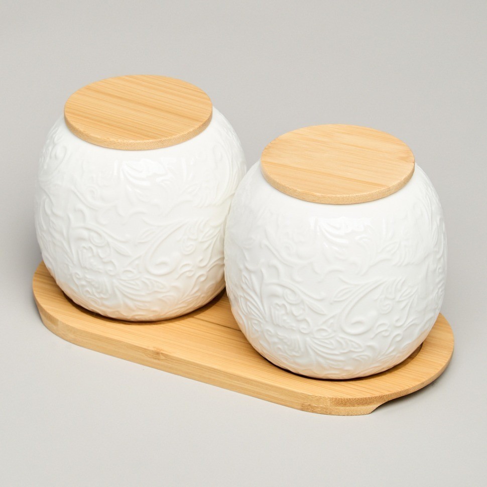 Набор банок lefard "muse" с дер.крышкой на дер.подставке 2 шт. 19,5*9,5 см 400 мл (587-209)