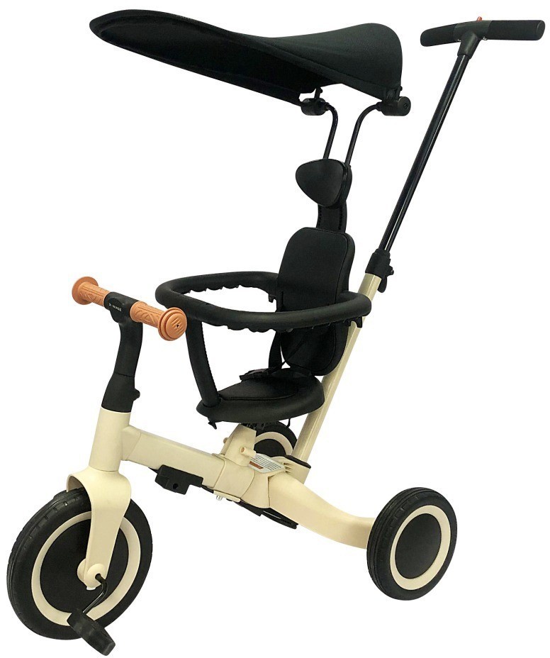 Детский беговел-велосипед 8в1 с крышей и ручкой, бежевый (TR010-BEIGE)