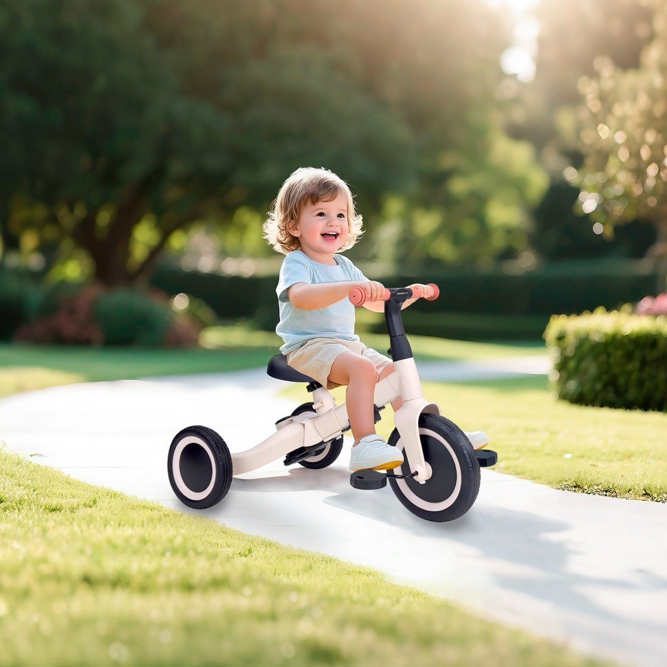 Детский беговел-велосипед 8в1 с крышей и ручкой, бежевый (TR010-BEIGE)