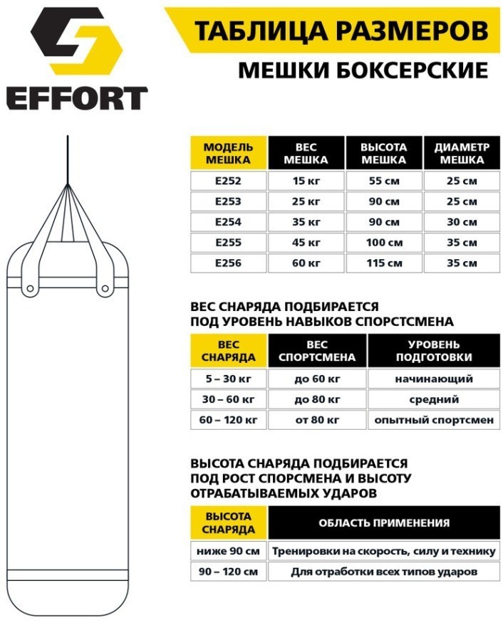 Мешок боксерский E256, тент, 60 кг, черный (440199)