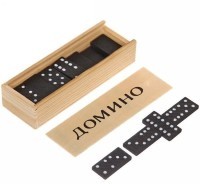 Домино (пластиковые фишки) в деревянной коробке 14x5 см (44871)