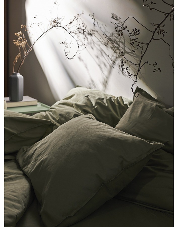 Комплект постельного белья из сатина цвета шалфея с брашинг-эффектом из коллекции essential, 150х200 см (76085)