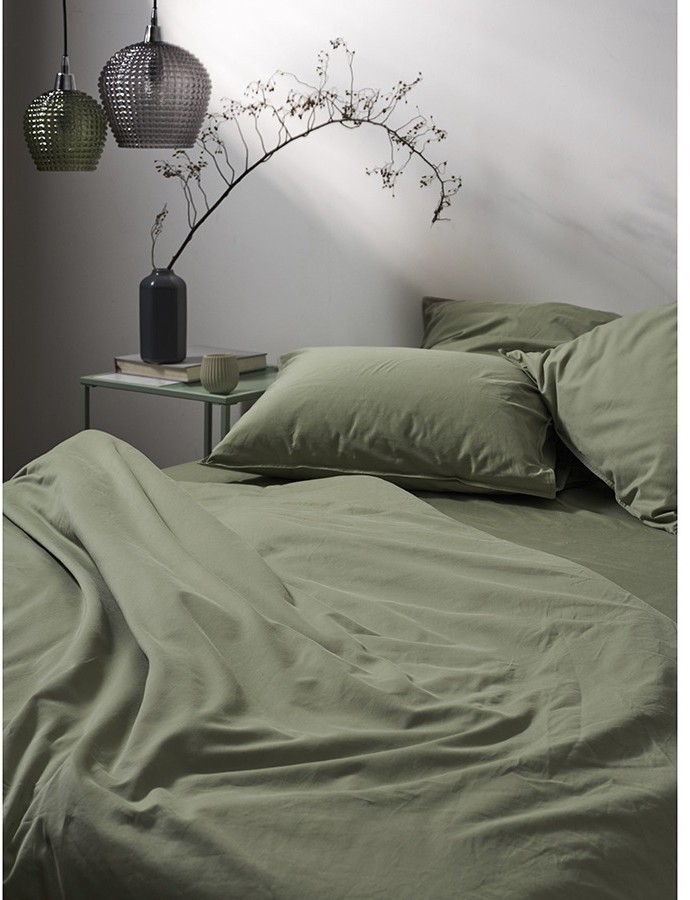 Комплект постельного белья из сатина цвета шалфея с брашинг-эффектом из коллекции essential, 150х200 см (76085)