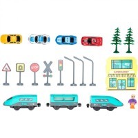 Железная дорога игрушка &quot;Мой город, 92 предмета&quot;, на батарейках со звуком (G201-004)