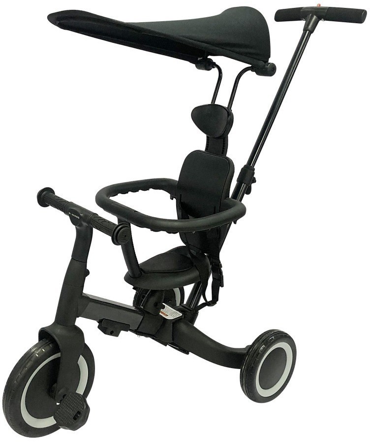 Детский беговел-велосипед 8в1 с крышей и ручкой, черный (TR010-BLACK)