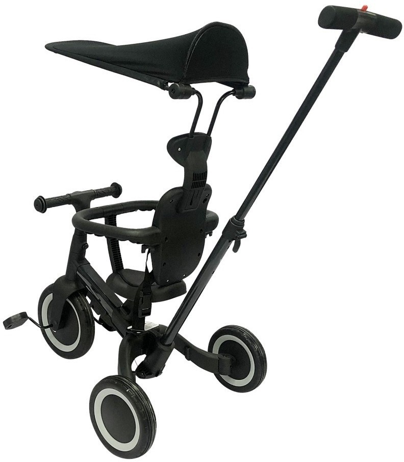 Детский беговел-велосипед 8в1 с крышей и ручкой, черный (TR010-BLACK)