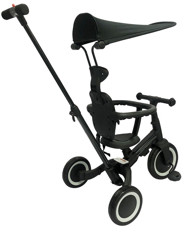 Детский беговел-велосипед 8в1 с крышей и ручкой, черный (TR010-BLACK)