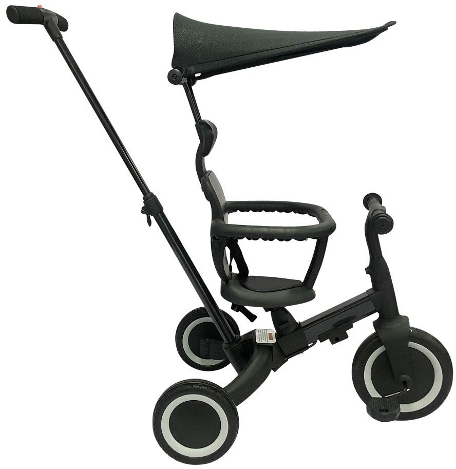 Детский беговел-велосипед 8в1 с крышей и ручкой, черный (TR010-BLACK)