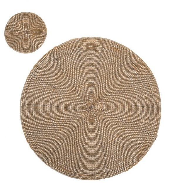 Набор сервировочных салфеток,бисер,золото d35см(2шт)+10см(2шт) (TT-00012858)