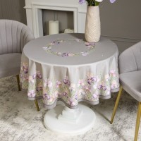 Скатерть круглая  &quot; ирисы&quot; 150см , серый ,100% хлопок ,твил, с пропиткой Lefard (850-755-23)