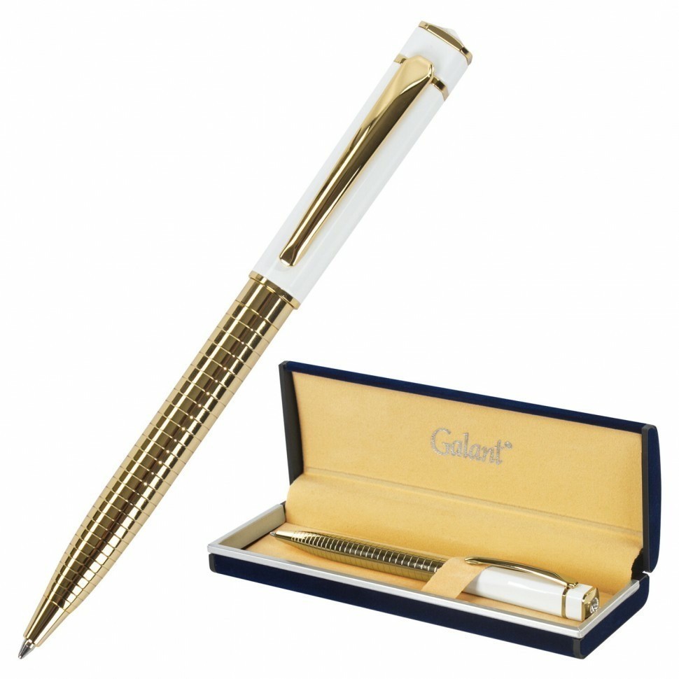Ручка подарочная шариковая Galant Mont Pelerin корпус золотистый с белым синяя 141661 (90793)